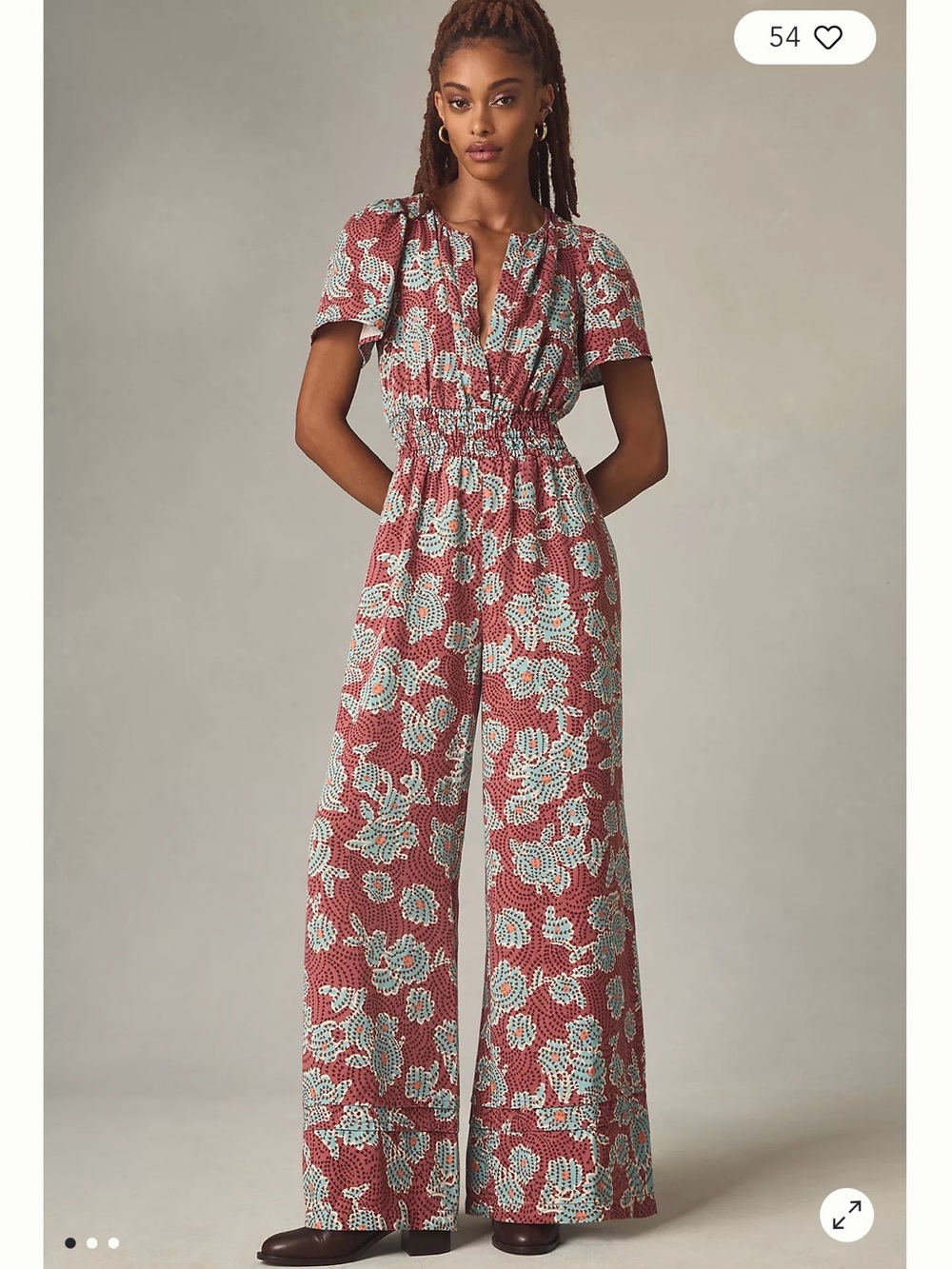 Anthropologie The Somerset Floral Wide Leg Tencel Jumpsuit Size XL